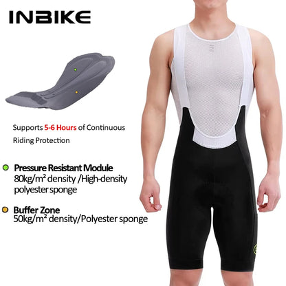 High Waist Cycling Bib Shorts INBIKE Mens Breathable MTB Road Bike Pockets