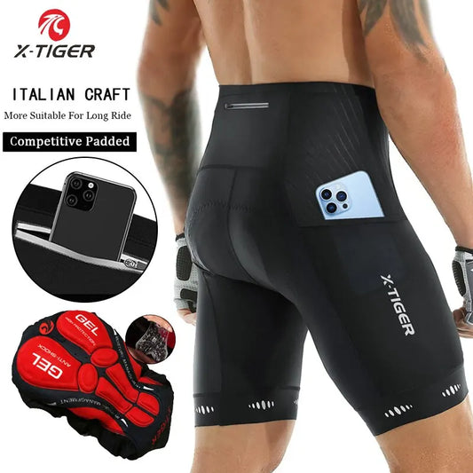 X-TIGER Men Cycling Shorts with Back Pocket 5D Gel Padded Bike Shorts for Men Mountain Road Biking Riding Half Pants Tights-EXPROTAS