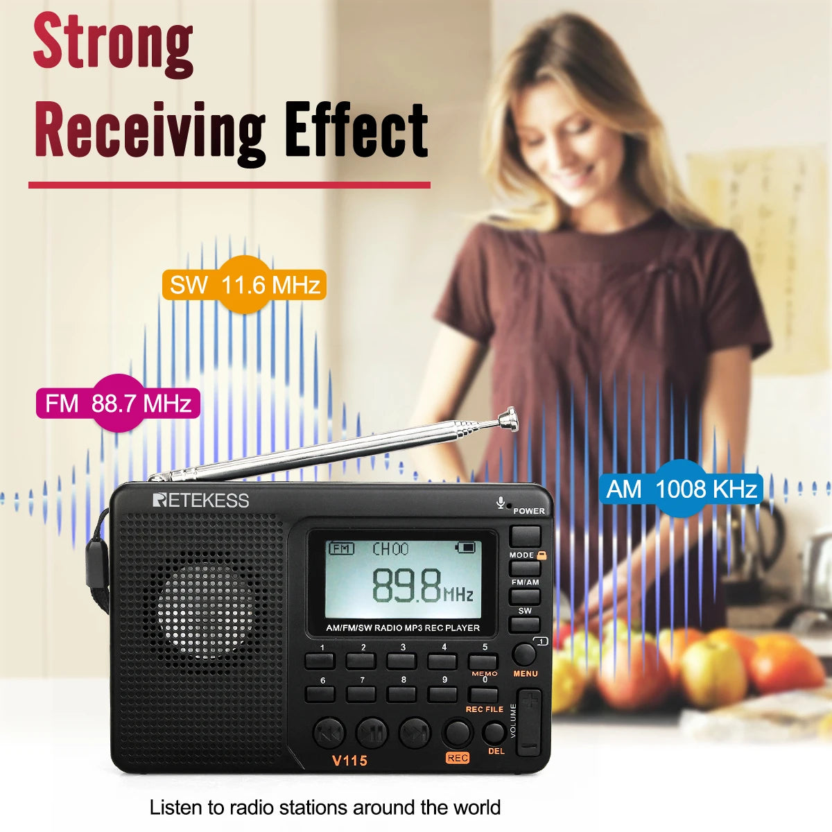 Rechargeable Radio Batteries Portable FM AM Shortwave Retekess V115 TX32