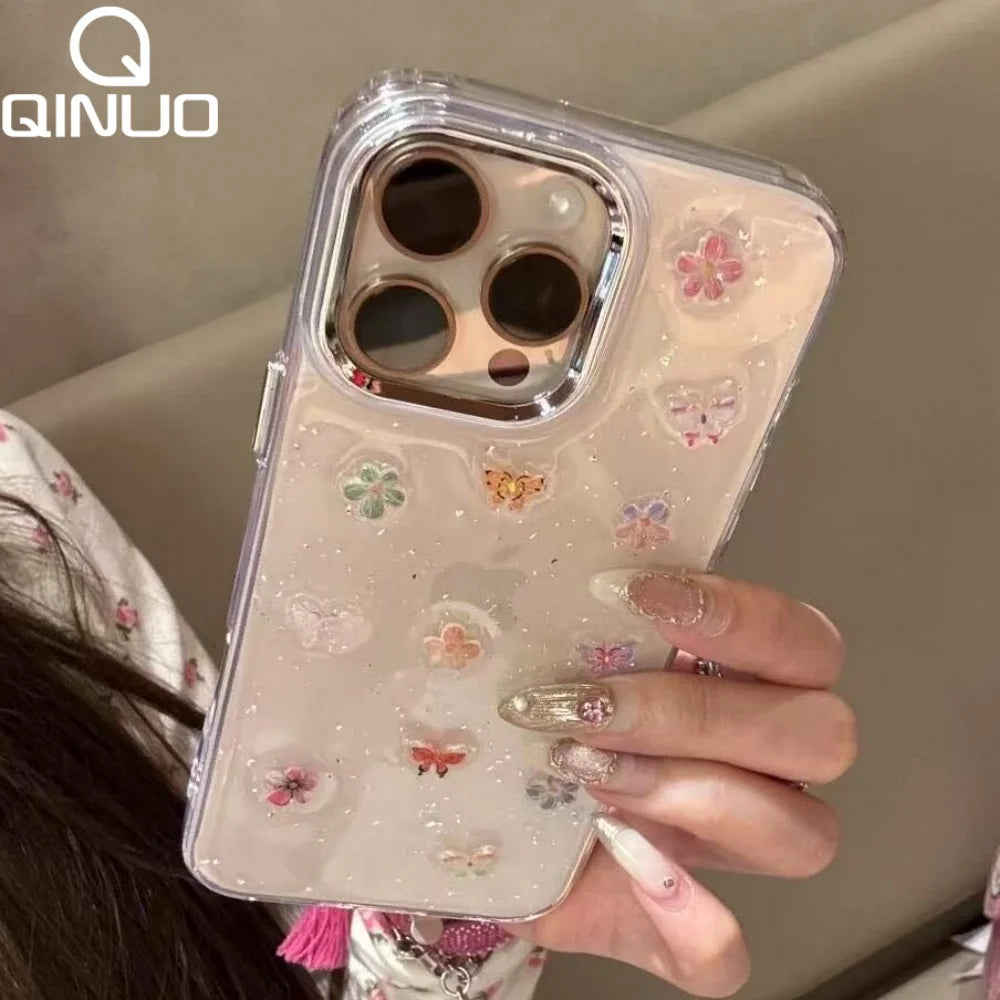 Glitter Butterfly Clear Case for iPhone 11-16 Pro Max Plus Shockproof Bumper