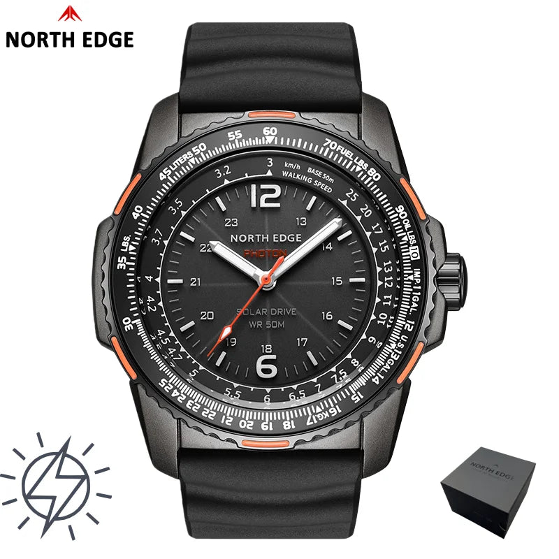 North Edge Solar Watch for Men 50M Waterproof Sport Silicone Strap