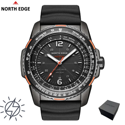 North Edge Solar Powered Sport Silicone Strap Watch 50M Waterproof Men