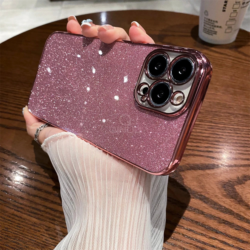 Square Glitter Plating Case for iPhone 11-16 Pro Max Mini XR XS Clear Cover
