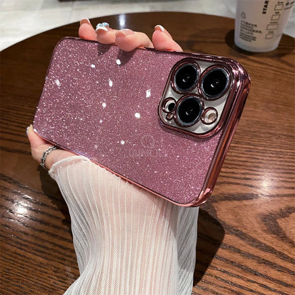 Square Glitter Plating Case for iPhone 11-16 Pro Max Mini XR XS Clear Cover