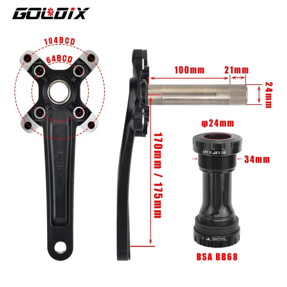 GOLDIX XT MTB Crankset 170/175mm 104BCD Wide Narrow Chainring Shimano SRAM 11–12s - EXPROTAS