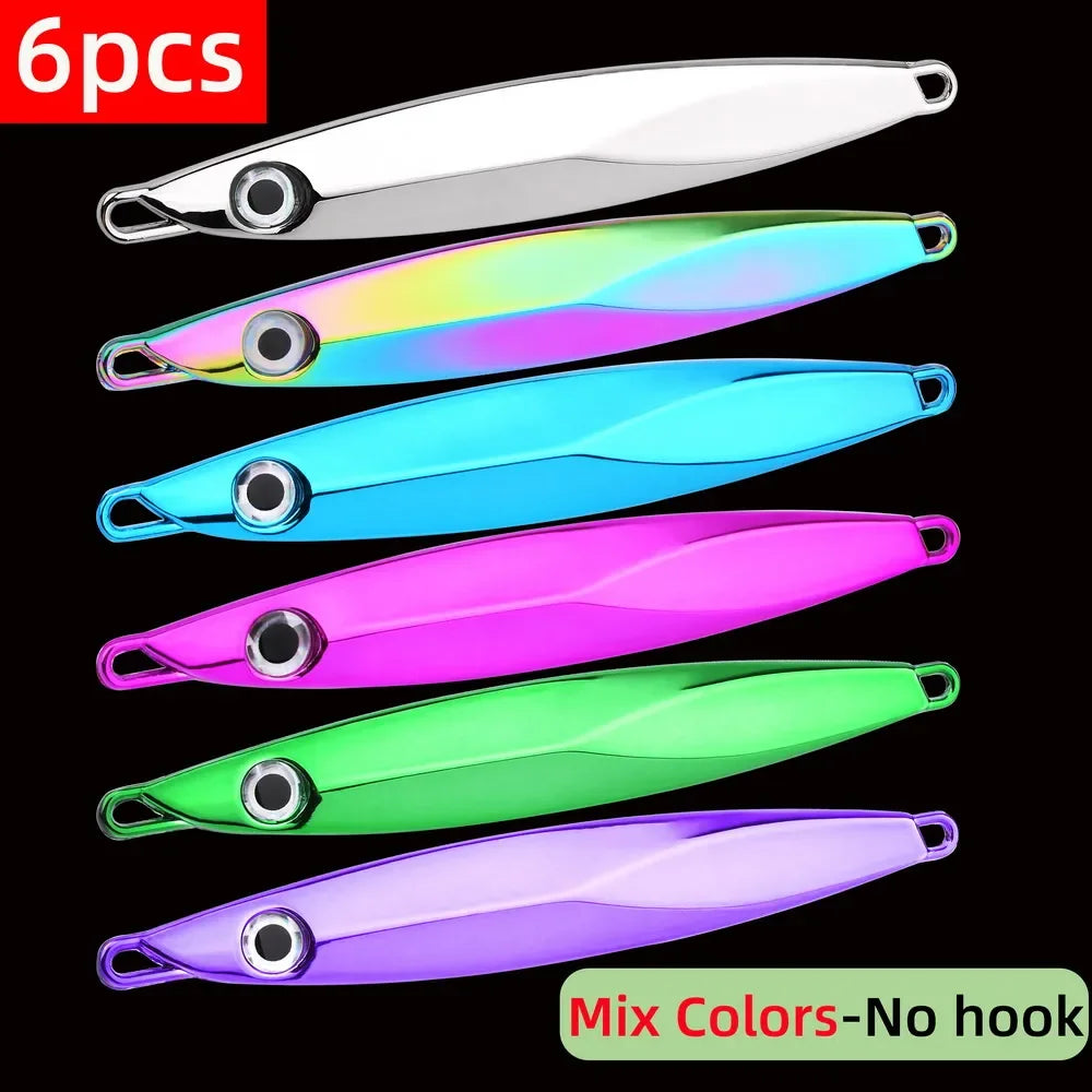 6pcs Long Casting Metal Jig, Sea Fishing Lure, Electroplated Hard Bait, Fishing Accessories Jigging Lure For Saltwater 10g-80g
