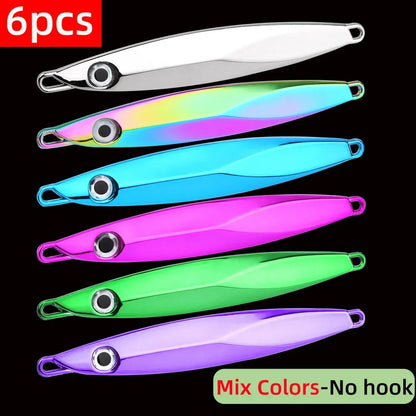 6pcs Long Casting Metal Jig, Sea Fishing Lure, Electroplated Hard Bait, Fishing Accessories Jigging Lure For Saltwater 10g-80g