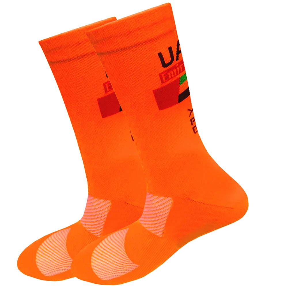 White UAE Cycling Socks FDJ Team Mesh Compression Non-Slip MTB Running