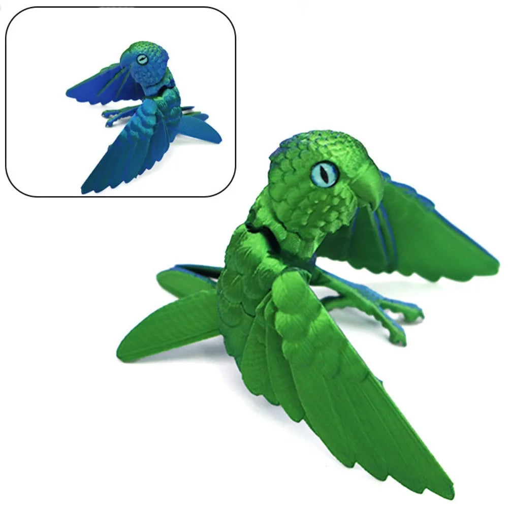 3D Printed Parrot Animal Statue Bird Flexible Model with Moveable Wings