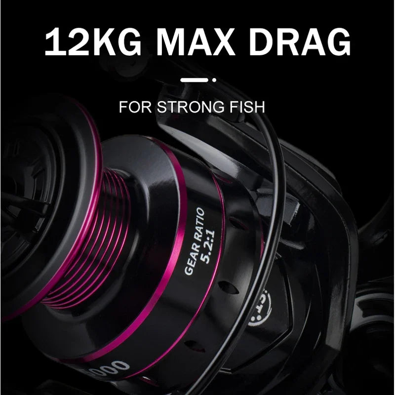 Spinning Reels 8KG-12KG Max Drag Carrete de pesca 5.2:1 Metal Handle Fishing Reel Coils Saltwater Reel for Fishing Accessories
