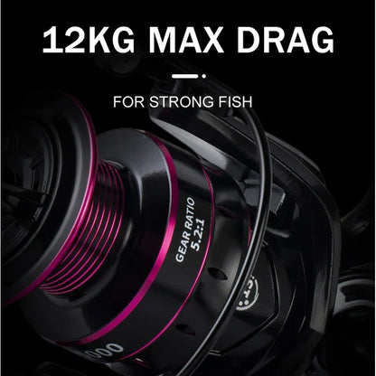 Spinning Reels 8KG-12KG Max Drag Carrete de pesca 5.2:1 Metal Handle Fishing Reel Coils Saltwater Reel for Fishing Accessories