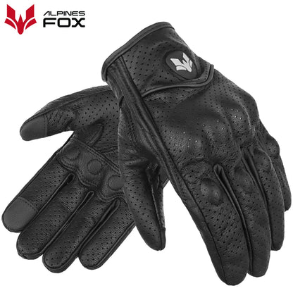 Vintage Leather Motorcycle Gloves Retro Protective Touchscreen Perforated Unisex