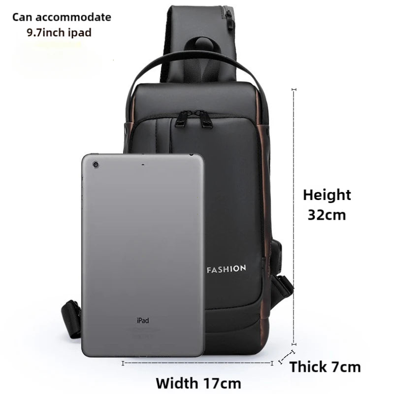 Men's Anti-Theft Chest Bag Crossbody Sling Pack with USB Charging