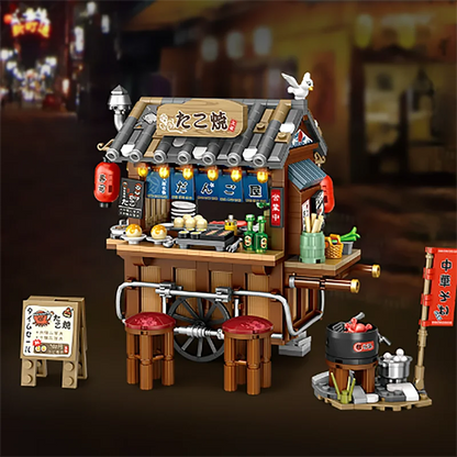 Street View Building Blocks Izakaya Shaved Ice Takoyaki Coffee Panda Tea House Model