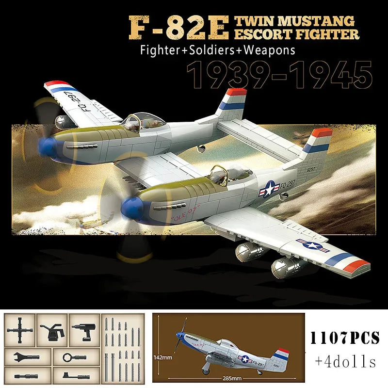 QUAN GUAN 100281 F-82E Twin Mustang Fighter Building Blocks Aircraft Toy Set