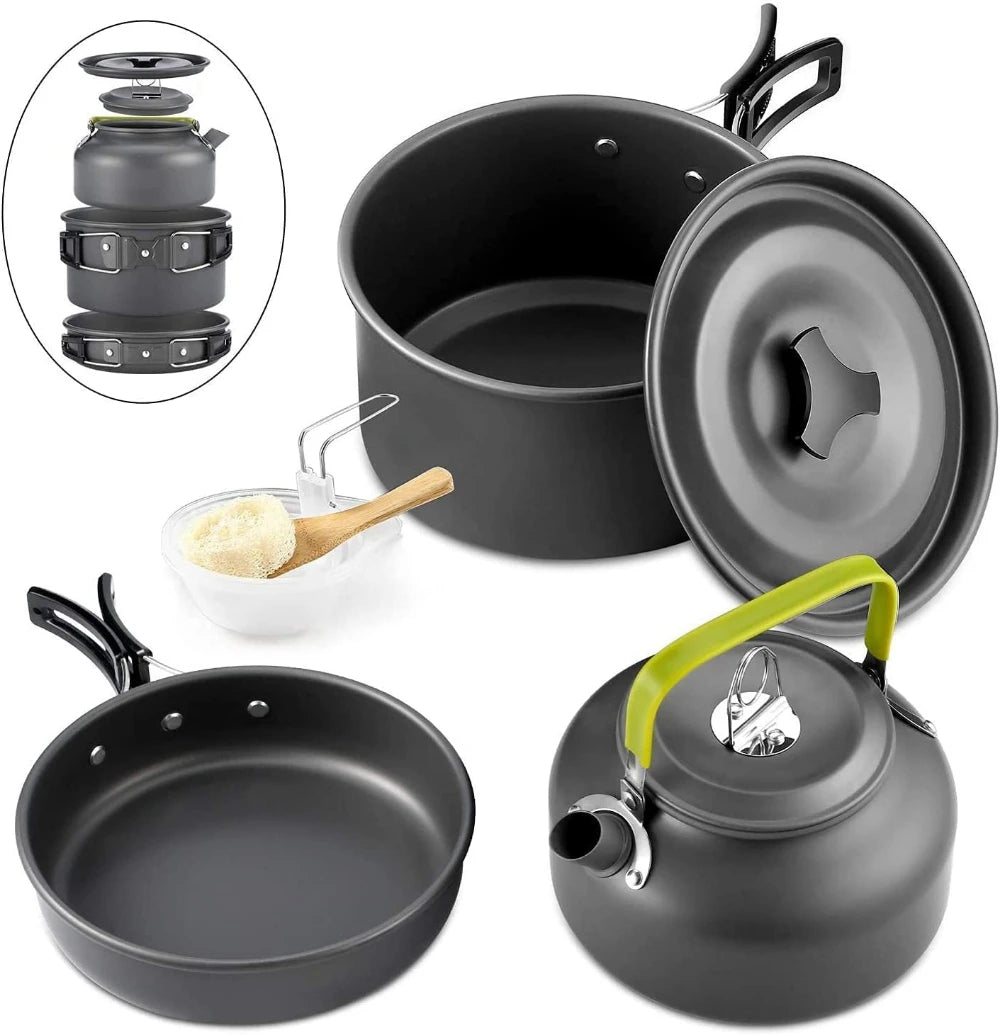 Outdoor Camping Cookware Portable Non Stick Cooking Pot Pan Bowl Hiking Picnic