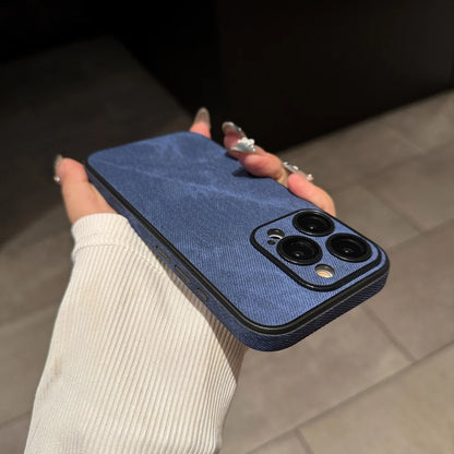 Washed Leather Fabric Phone Case for iPhone 11-17 Air Pro Max Lens Protection