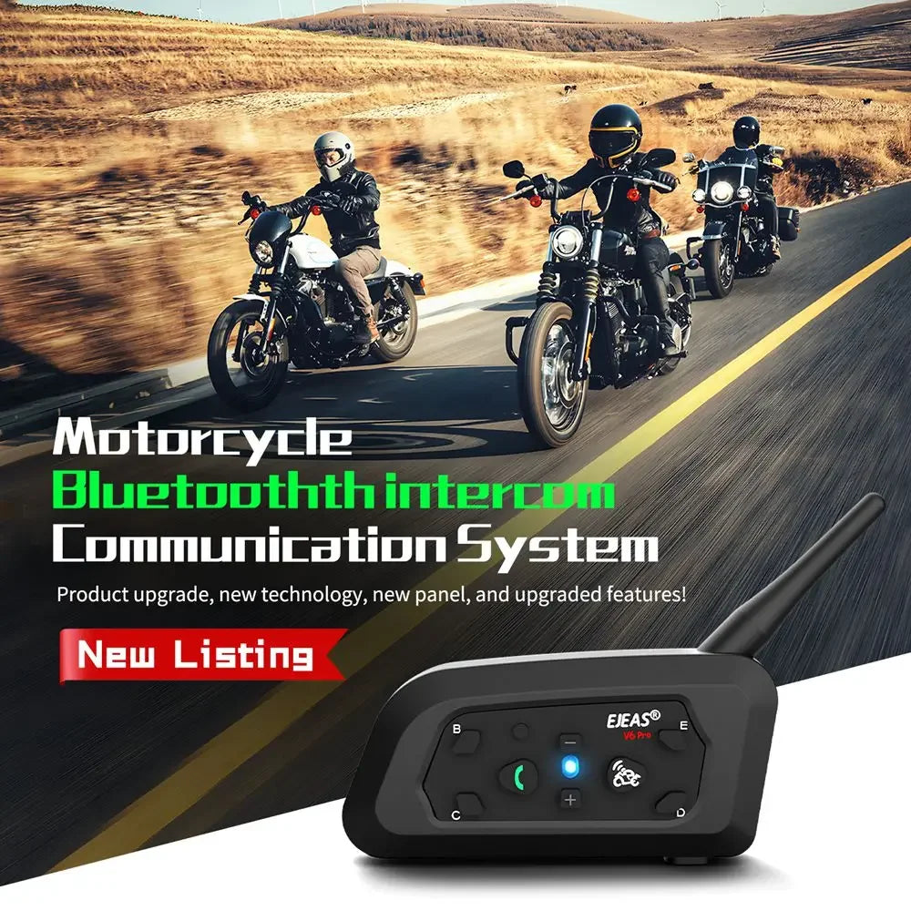 Bluetooth Motorcycle Helmet Intercom Headset 1200m Waterproof for 6 Riders