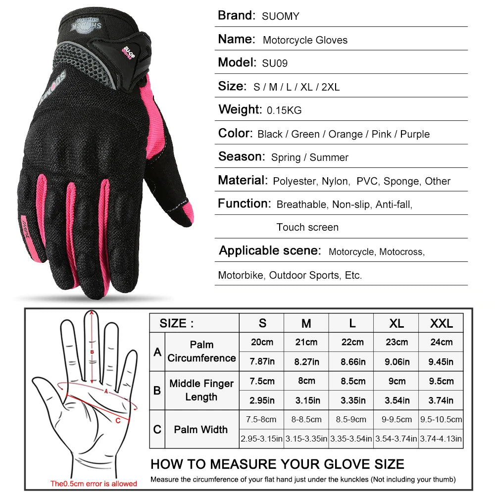 Black SUOMY Racing Motorcycle Gloves Full Finger Breathable Anti-Slip S-XXL