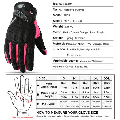 Black SUOMY Racing Motorcycle Gloves Full Finger Breathable Anti-Slip S-XXL