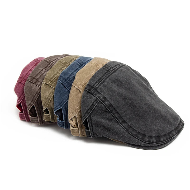 Men's Flat Cap Newsboy Gatsby Retro Driving Hat Washed Denim Outdoor