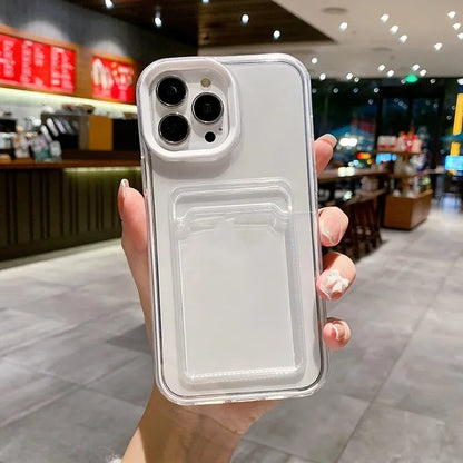 Transparent Card Holder Shockproof Soft Case for iPhone 12-16 Pro Max
