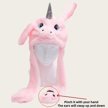 Warm Ear Protection Unicorn Hat with Moving Plush Ears for Kids Party