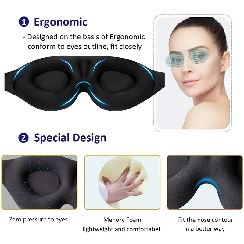 3D Eye Mask Blocking Light for Men Women Breathable Sleep Cover Black
