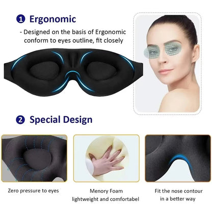 3D Eye Mask Blocking Light for Men Women Breathable Sleep Cover Black