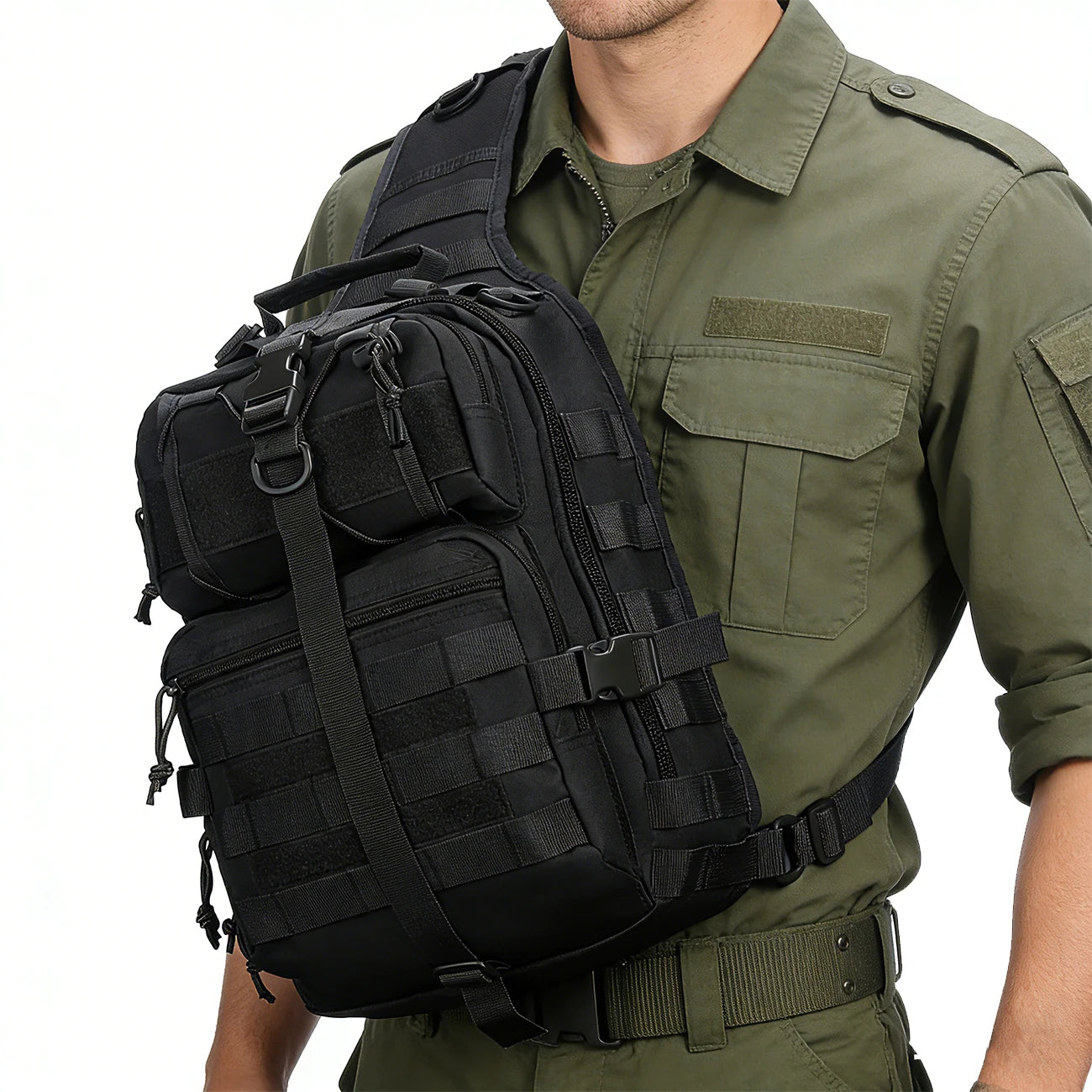 Shoulder Crossbody Bag Large Capacity with Zipper Compartments MOLLE System