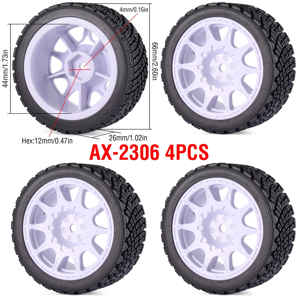 1/10 RC Wheels & Tires Set 12mm Hex On-Road Drift/Rally for Tamiya TT-02 Compatible Chassis