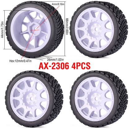 1/10 RC Wheels & Tires Set 12mm Hex On-Road Drift/Rally for Tamiya TT-02 Compatible Chassis
