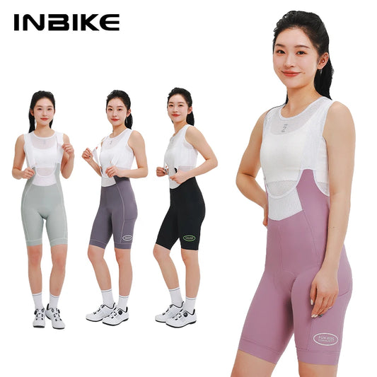 High Waist Cycling Bib Shorts INBIKE Womens Summer MTB Road Bike Padded