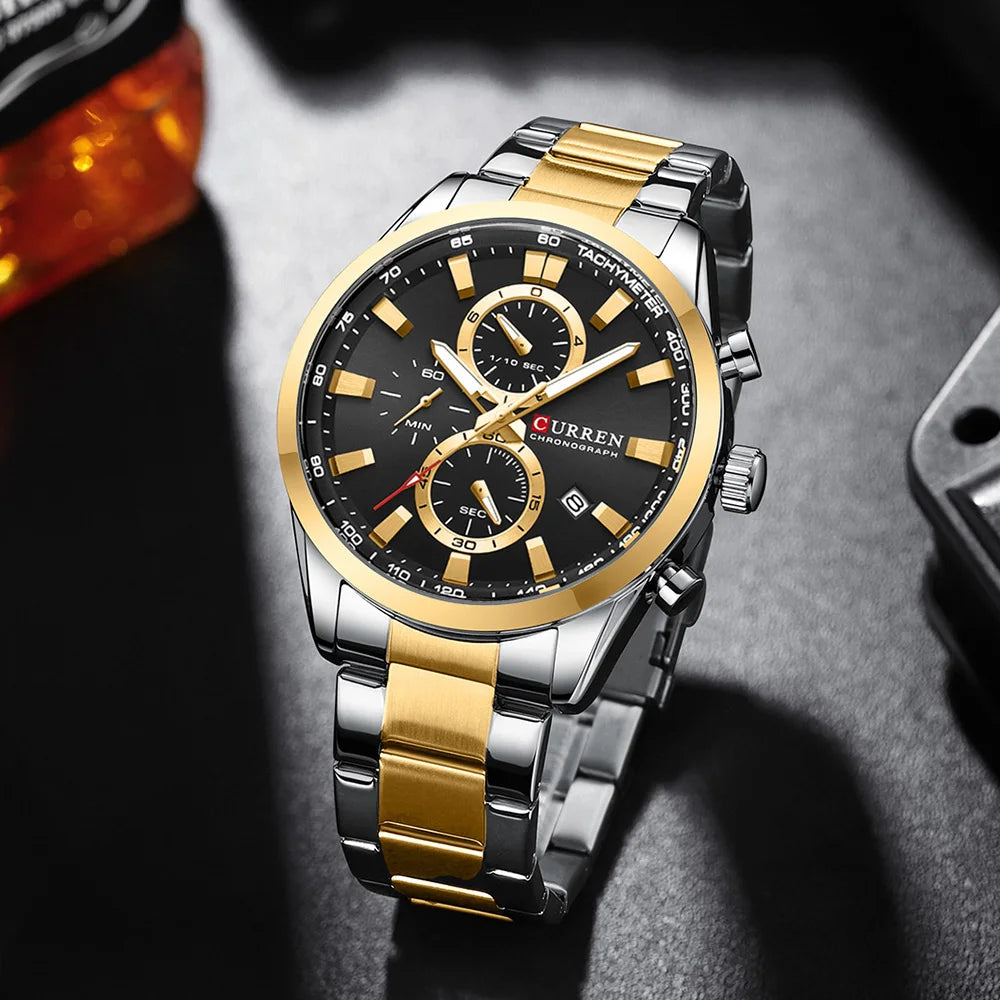 CURREN Casual Sporty Brand Stainless Steel Band Wristwatches for Men  Chronograph Quartz Watches with Date New 8445-EXPROTAS