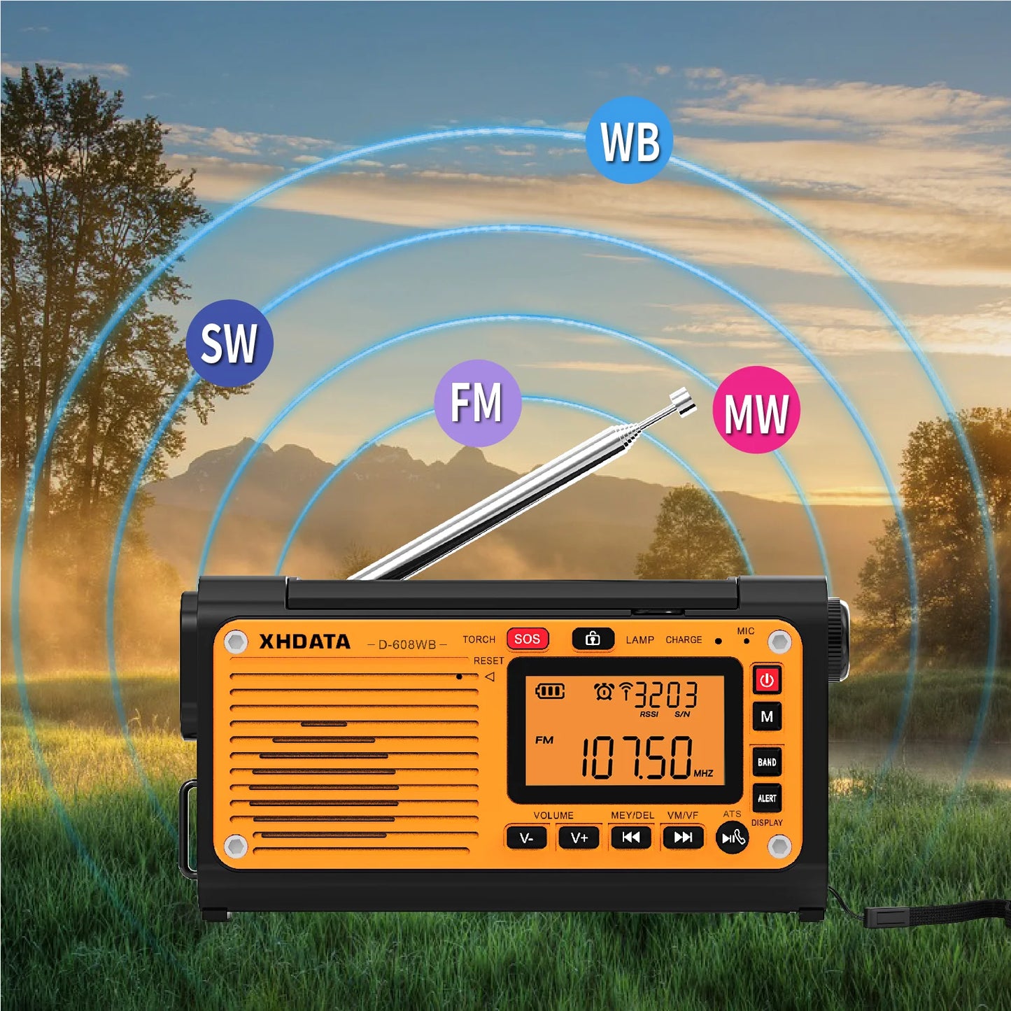 XHDATA D-608WB Emergency Radio | Crank, NOAA, Bluetooth, Speaker, Flashlight
