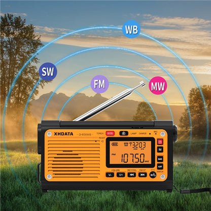XHDATA D-608WB Emergency Radio | Crank, NOAA, Bluetooth, Speaker, Flashlight