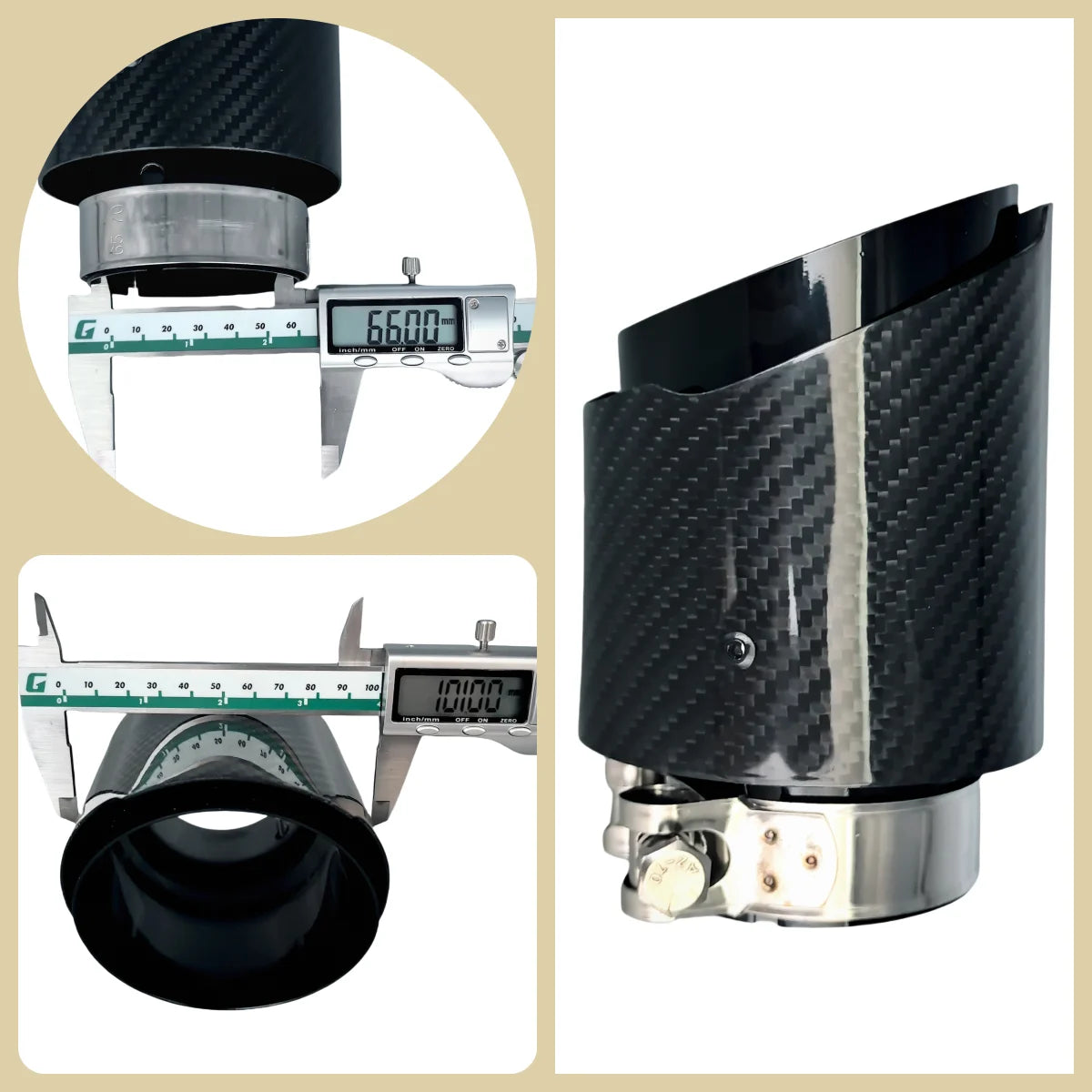 Carbon Throat Muffler Tip | Bright Black Twill Stainless Steel Exhaust Tip