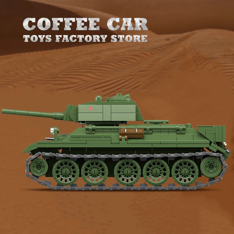 M4A3 Medium Tank Building Blocks T34/76 Armored Car WW2 Military Model Toy Gift