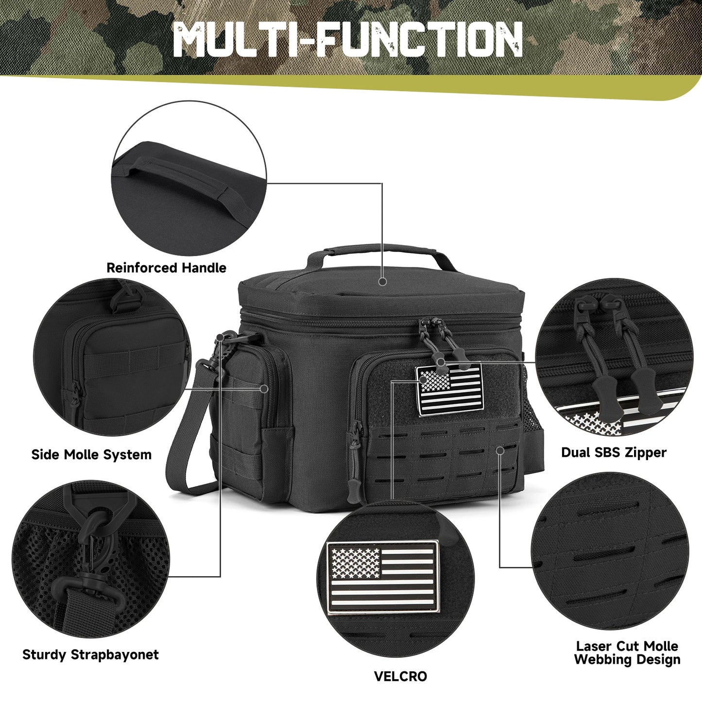 Tactical Insulated Lunch Bag for Men Heavy Duty Cooler Box Work Camping Picnic