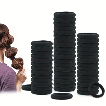 50Pcs Black Ponytail Holders Elastic Hair Bands for Girls Women Accessories