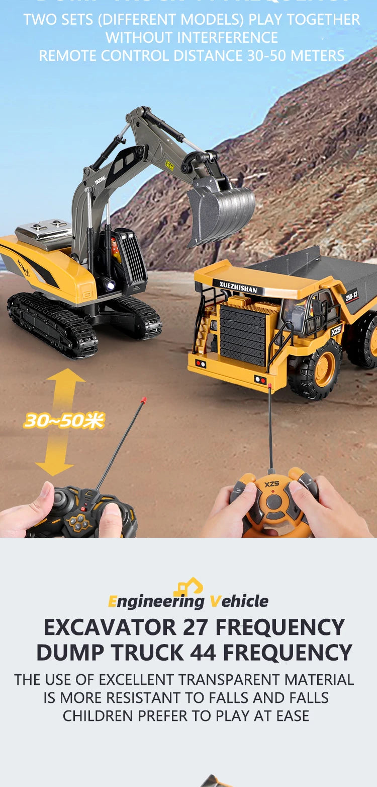 RC Excavator Dumper Car 2.4G Remote Control Engineering Vehicle Crawler Truck Bulldozer Toys for Boys Kids Christmas Gifts-EXPROTAS
