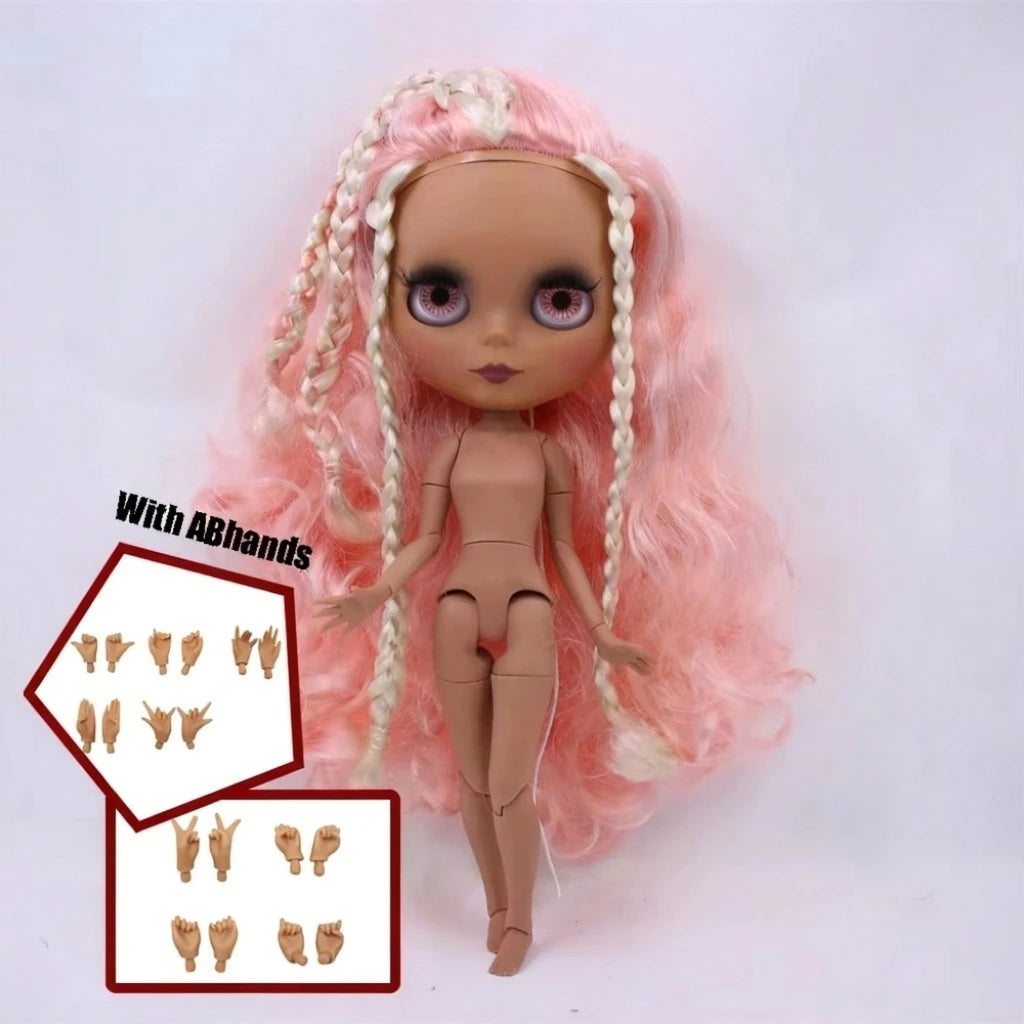 ICY DBS Blythe Doll Black Skin Joint Body Colourful Hair 1/6 BJD Dress Up