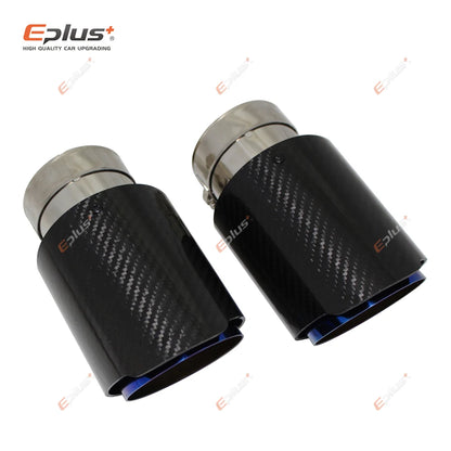 Universal Glossy Carbon Fiber Exhaust Tip Stainless Blue Straight Muffler