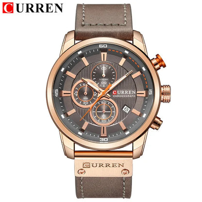 Curren Mens Watch Waterproof Quartz Chronograph Leather Strap 8291