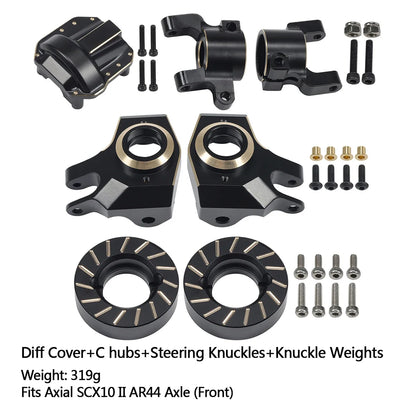 Axial SCX10 II AR44 Black Brass Weight Set Diff Cover Knuckles C-Hubs Link Mounts