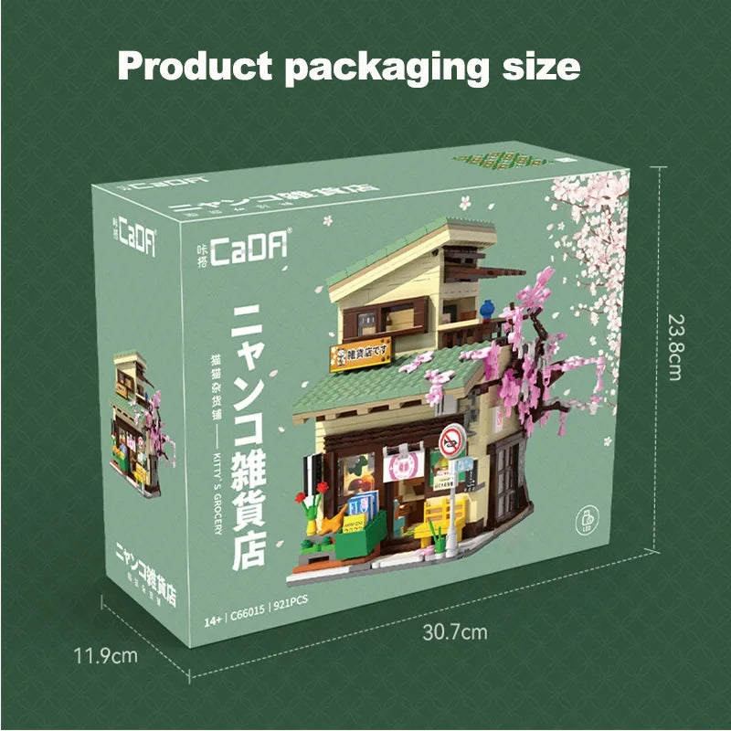 Cada LED City Japanese Street View Bricks Shop LED Japanese Steamed Bun House Architecture Building Blocks Summer Cafe Toys-EXPROTAS