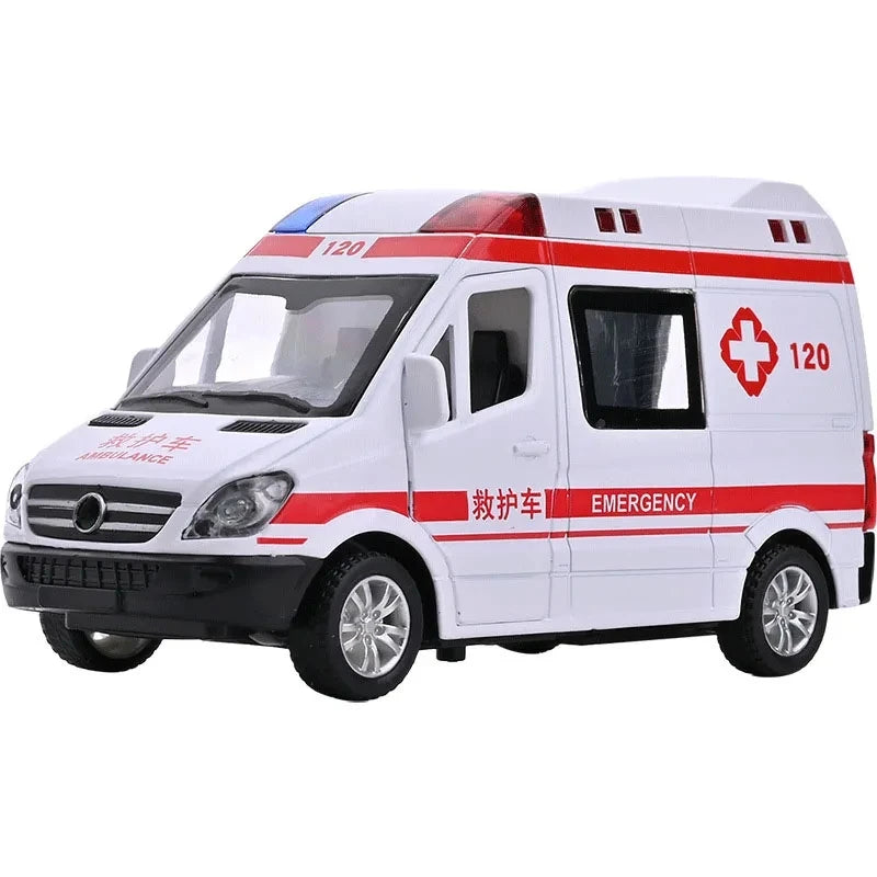 1:32 Mini Alloy Car Diecast Ambulance Fire-Truck Policecar Model Sound And Light Vehicle Simulation Collection Gifts Toys Boys-EXPROTAS