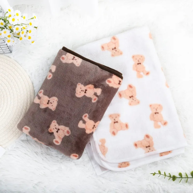 Pet Mat Warm Soft Fleece Blanket for Dog Cat Paw Print Bed