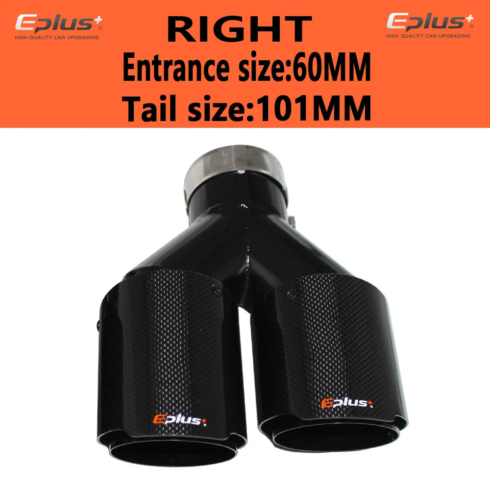 EPLUS Carbon Fiber Y-Shape Dual Exhaust Tip Glossy Black Stainless Universal