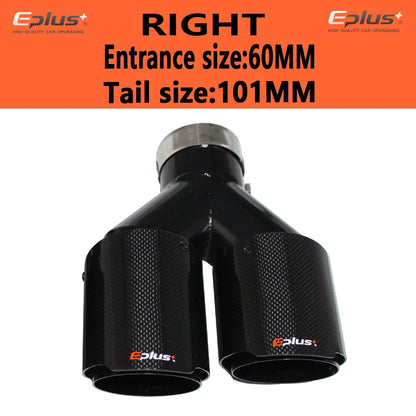 EPLUS Carbon Fiber Y-Shape Dual Exhaust Tip Glossy Black Stainless Universal